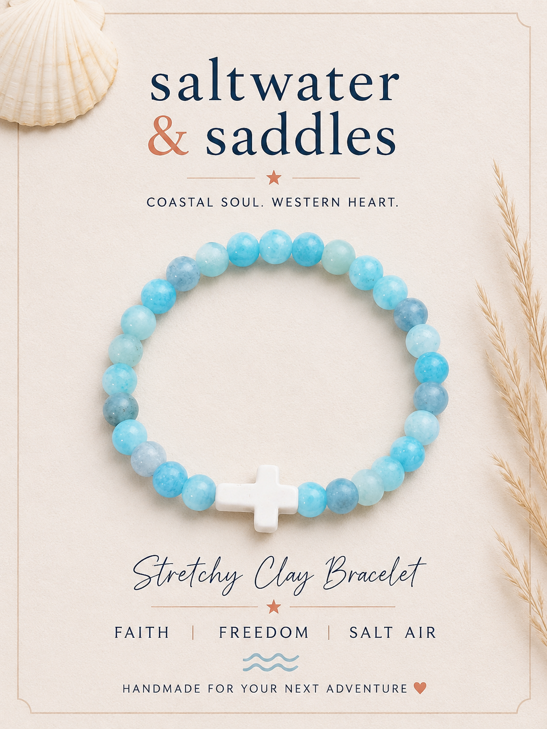 Ocean Beaded Stretchy Bracelet saltwaterandsaddles
