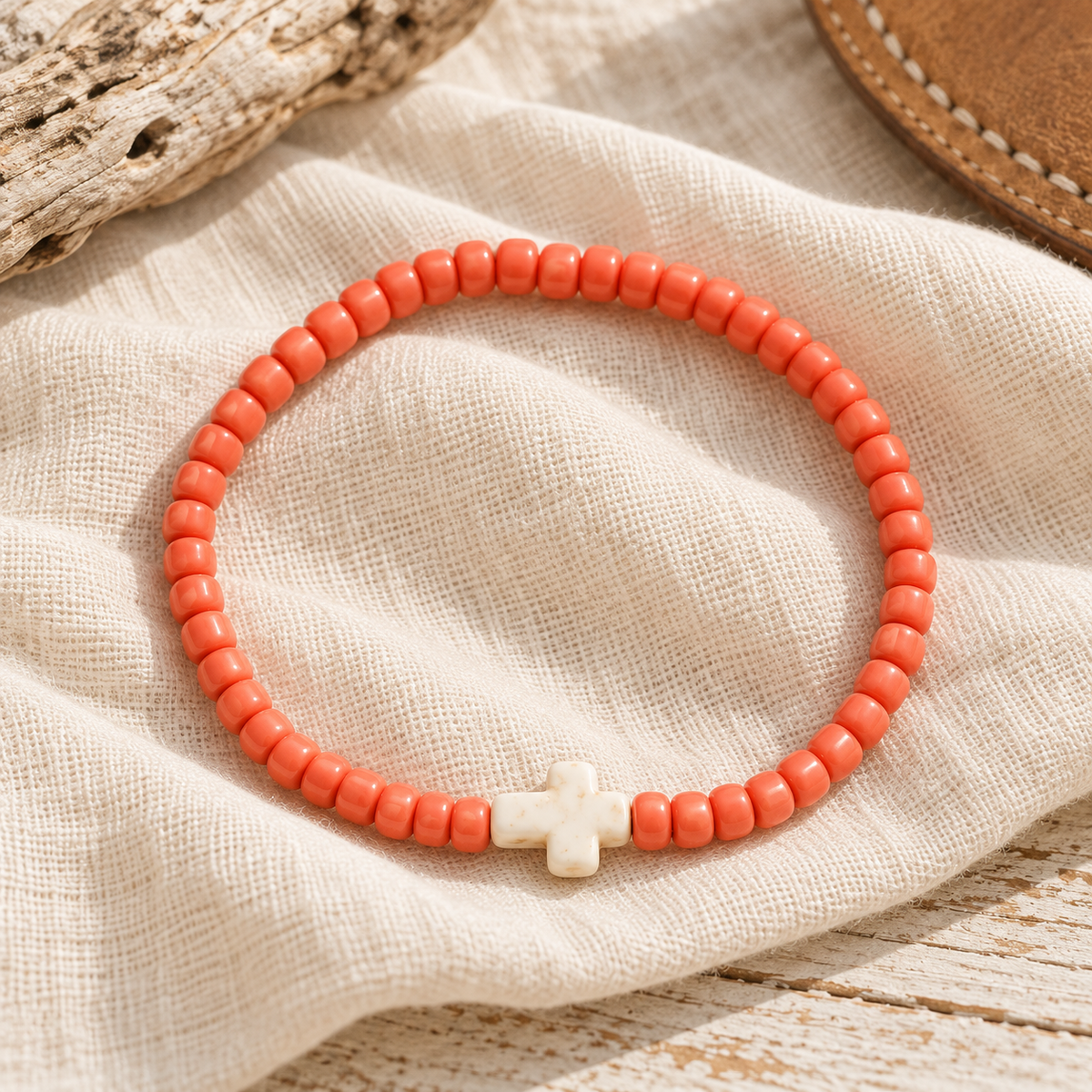 Coral Stretchy Beaded Bracelet saltwaterandsaddles