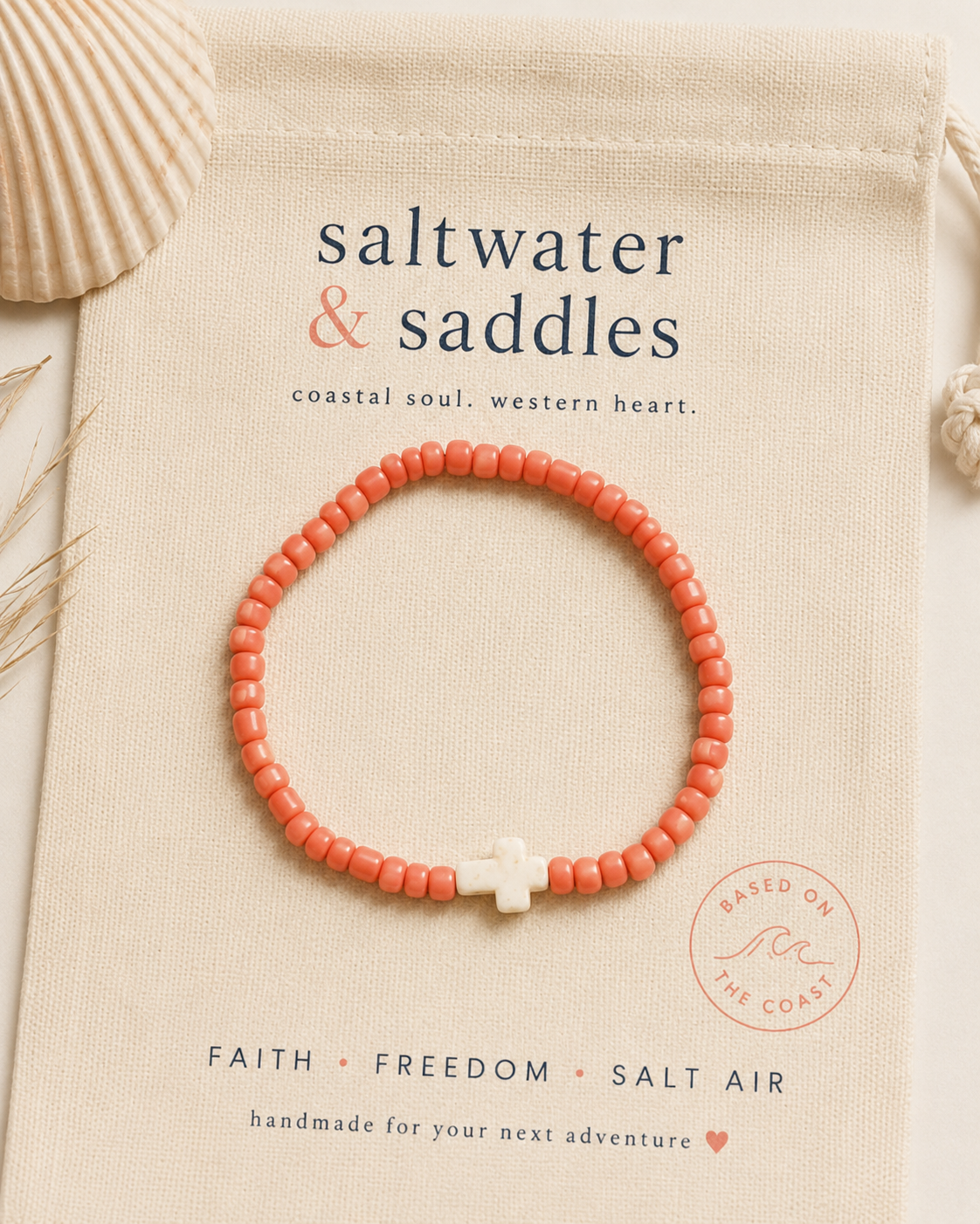 Coral Stretchy Beaded Bracelet saltwaterandsaddles