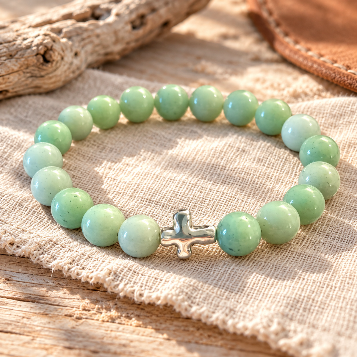 Jade Green Cross Beaded Bracelet saltwaterandsaddles