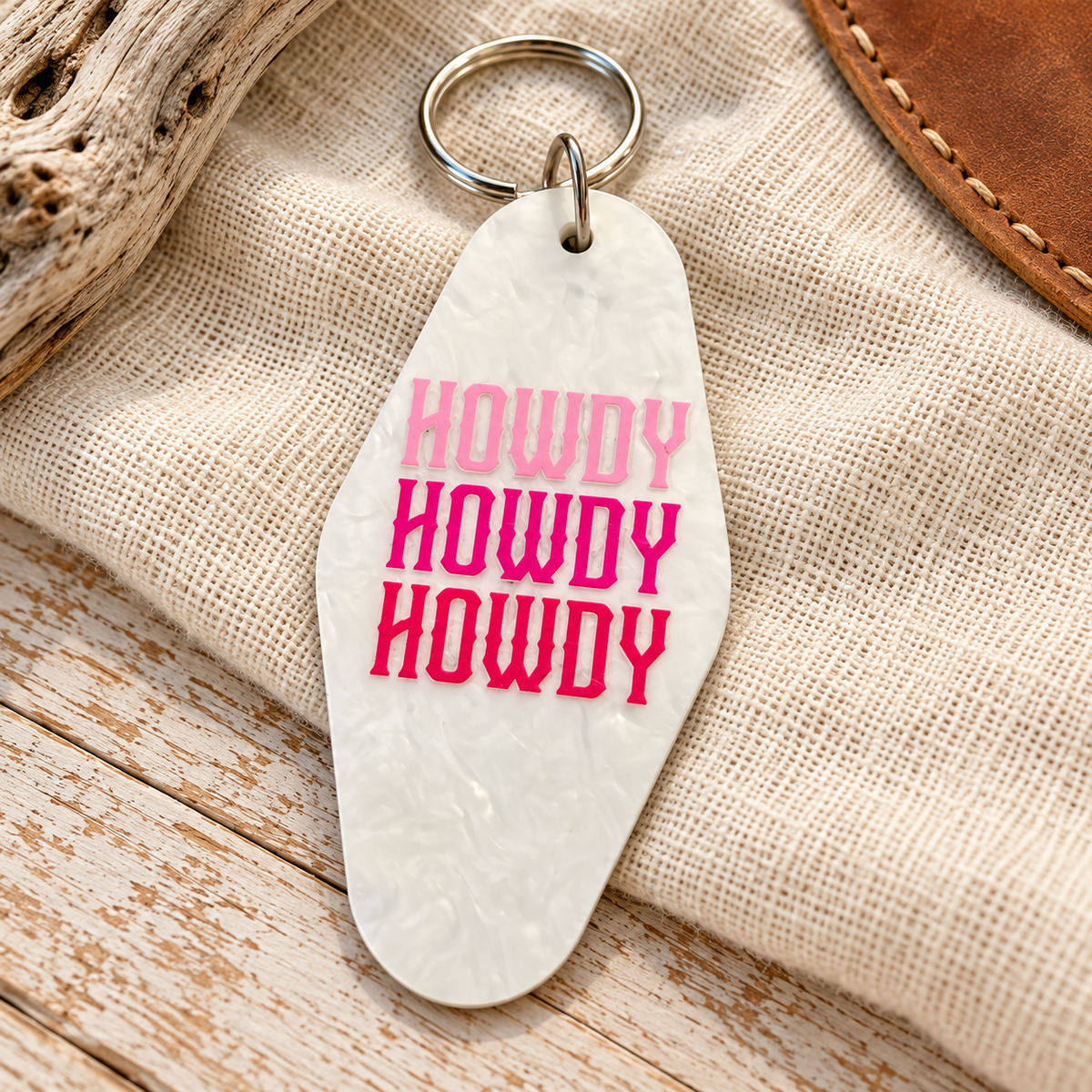 Howdy Hotel Keychain – Pink & Pearl saltwaterandsaddles