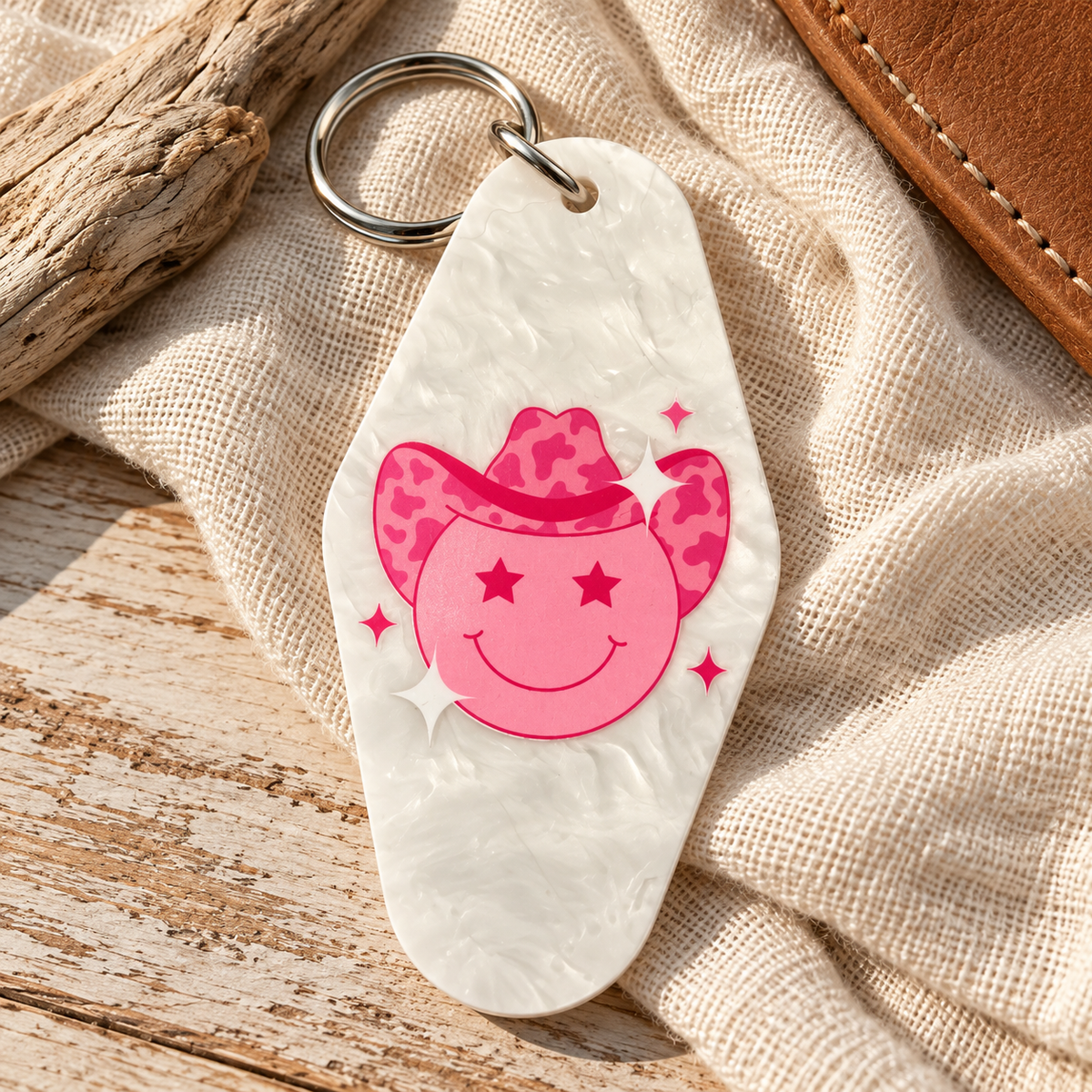 Howdy Hotel Keychain – Pink &amp; Pearl saltwaterandsaddles