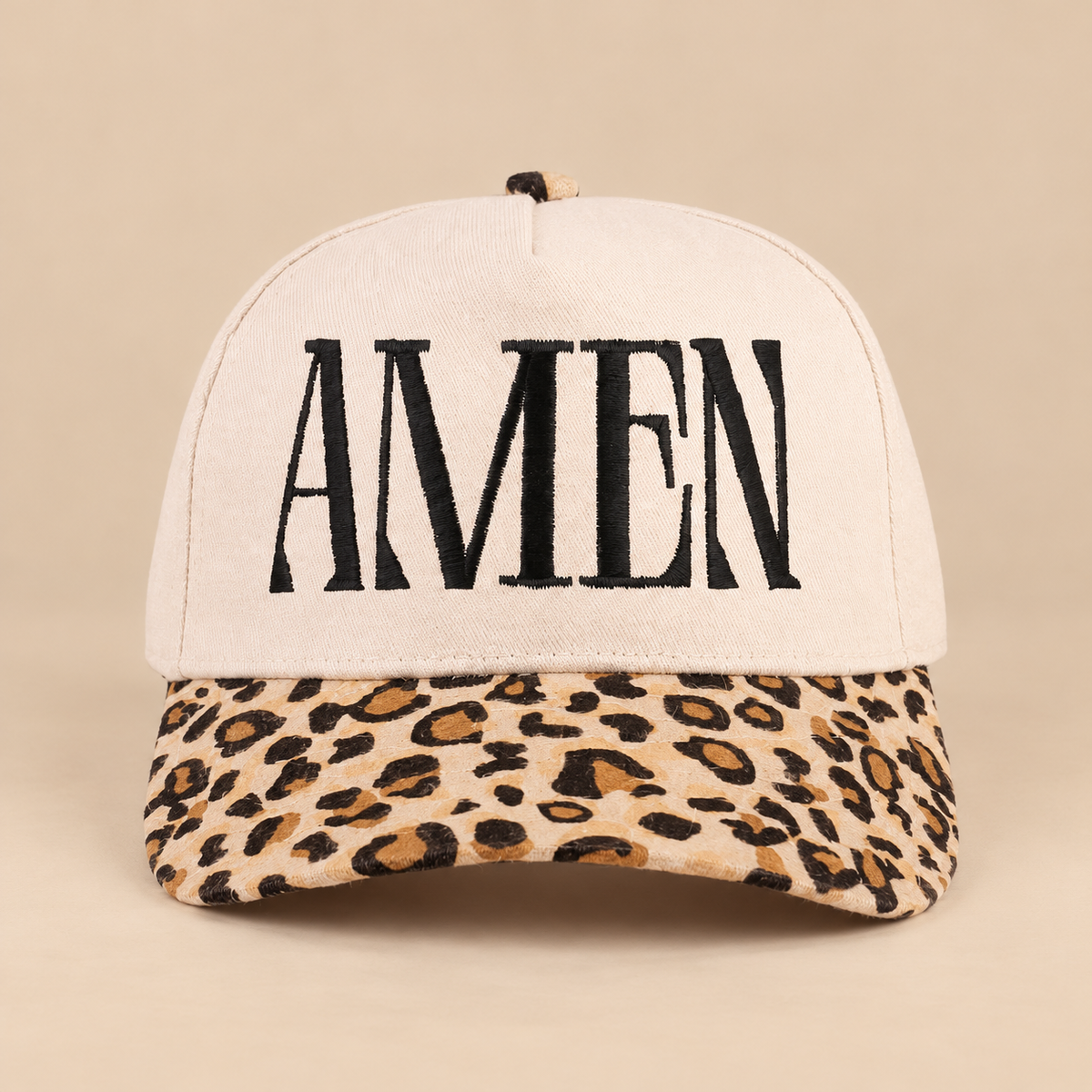 Amen Leopard cotton hat on warm beige background