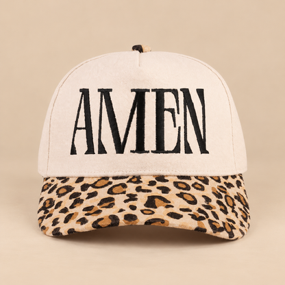 Amen Leopard cotton hat on warm beige background