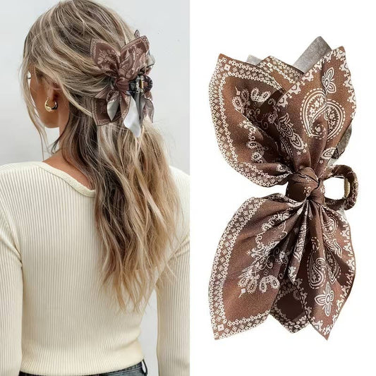 Brown and White Print Bow Hair Clips Kate Tuesday Jewelry