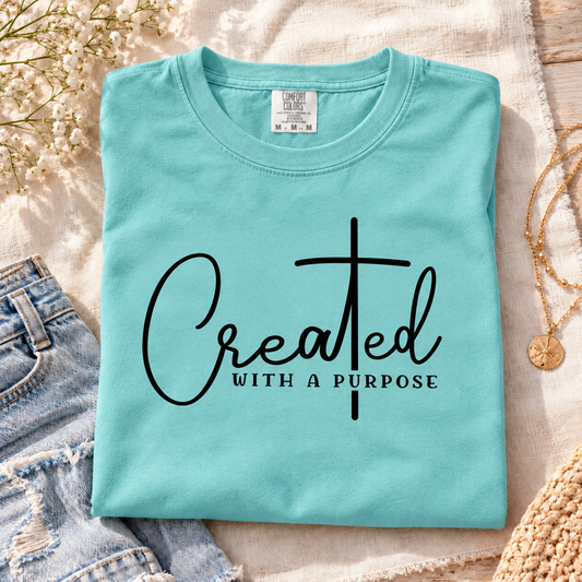 Created With A Purpose tee in Chalky Mint styled flat lay