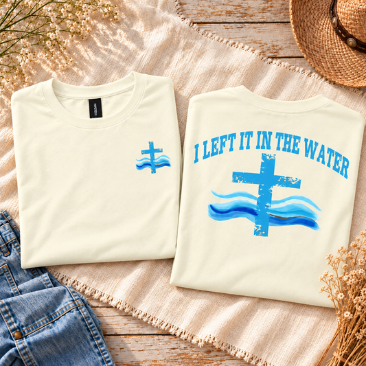 I Left It in the Water Gildan Softstyle Off White front and back flat lay